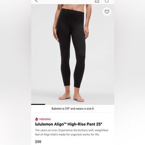 Lululemon align high rise pain 25”